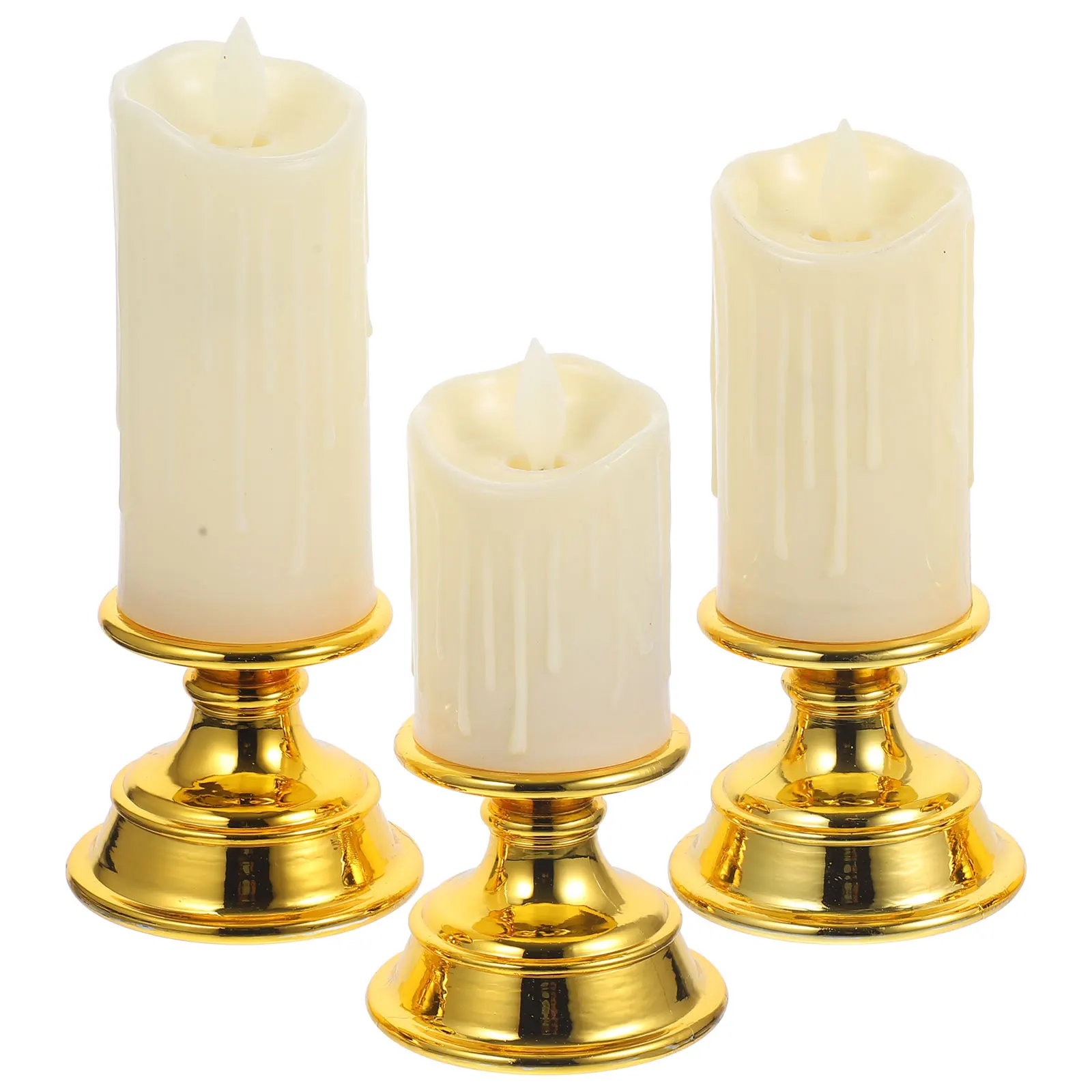 

3pcs Retro Light Flameless Taper LED Candles Operated Flickering Plastic Durable Long Time Use Romantic