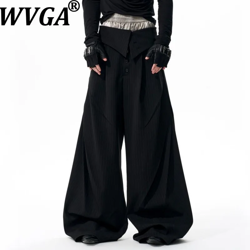 

WVGA Spring Autumn New Man Tide Foldable Waistband Striped Trendy Button Placket Niche Chic Casual Wide-Leg Pants Ins Y2K W12554
