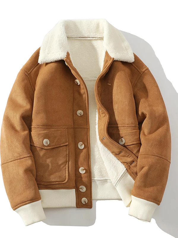 

Мужская зимняя куртка с подкладкой из овечьего меха, утепленная, в стиле байкерской, из хлопка, теплая, повседневная, модная, приталенная, верхняя одежда