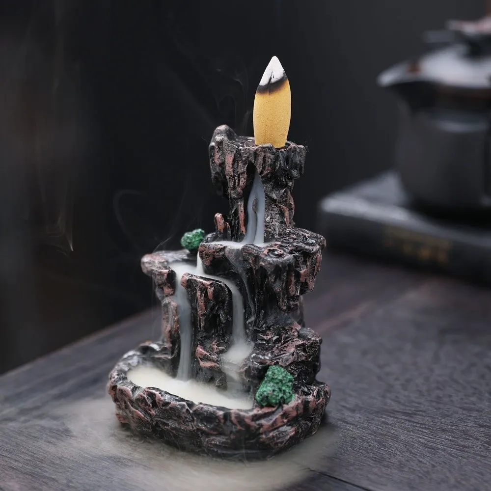 Resin Backflow Incense Burner Mountain Shape River Waterfall Incense Censer Desk Ornaments Exquisite Backflow Incense Holder