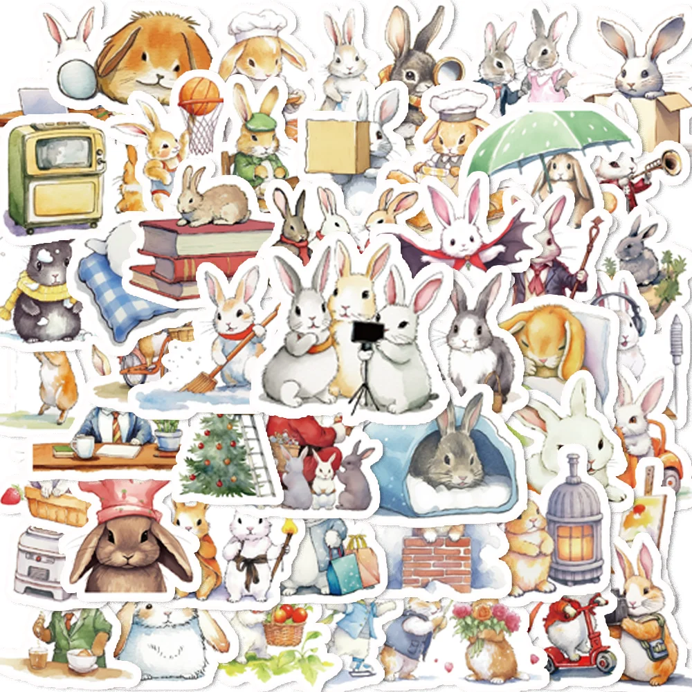 50PCS Fairy Cartoon Bunny Daily Life Stickers for Skateboard Laptop Scrapbooking Envelope Kawaii Waterproof Classic Decals