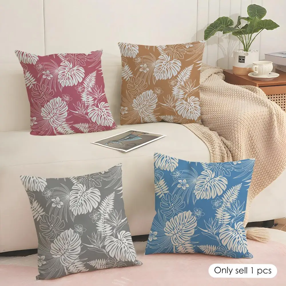 Monstera Leaf Pattern Cushion Cover Soft Short Plush Pillow Cover Smooth Cozy Texture Aesthetic Cushion Case Home Decor