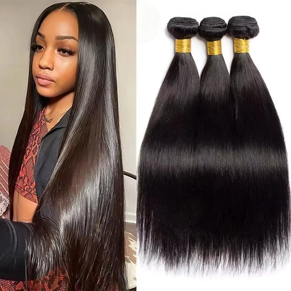 100% Straight Human Hair Bundles 1/3/4 Pcs Weave Bundles Human Hair Extensions Brazilian Remy Natural Black Human Hair 30 Inches