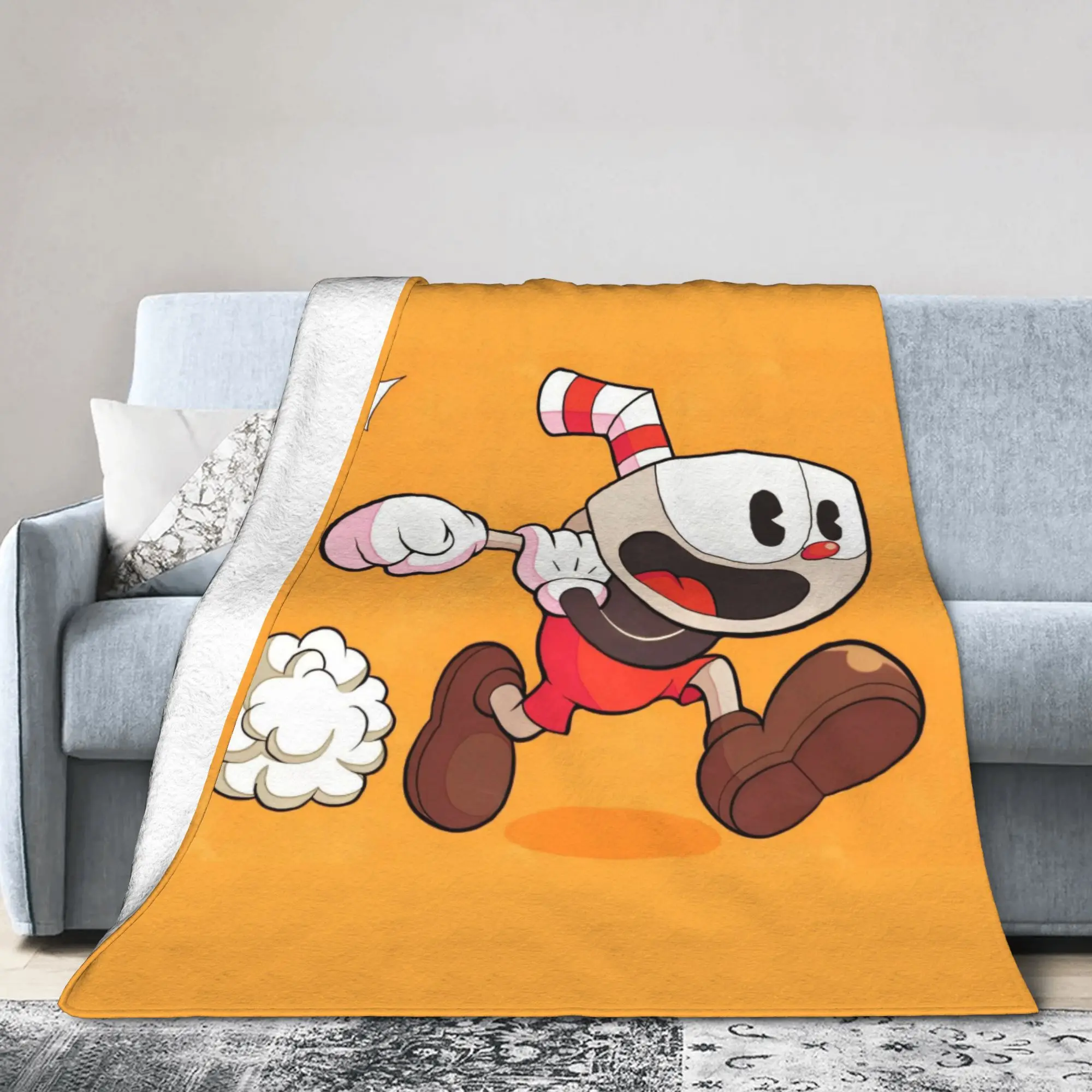 Great Retro Game Battle Cupheads Blankets Indie Shooting Games Flannel Funny Warm Throw Blankets for Coverlet  Winter,