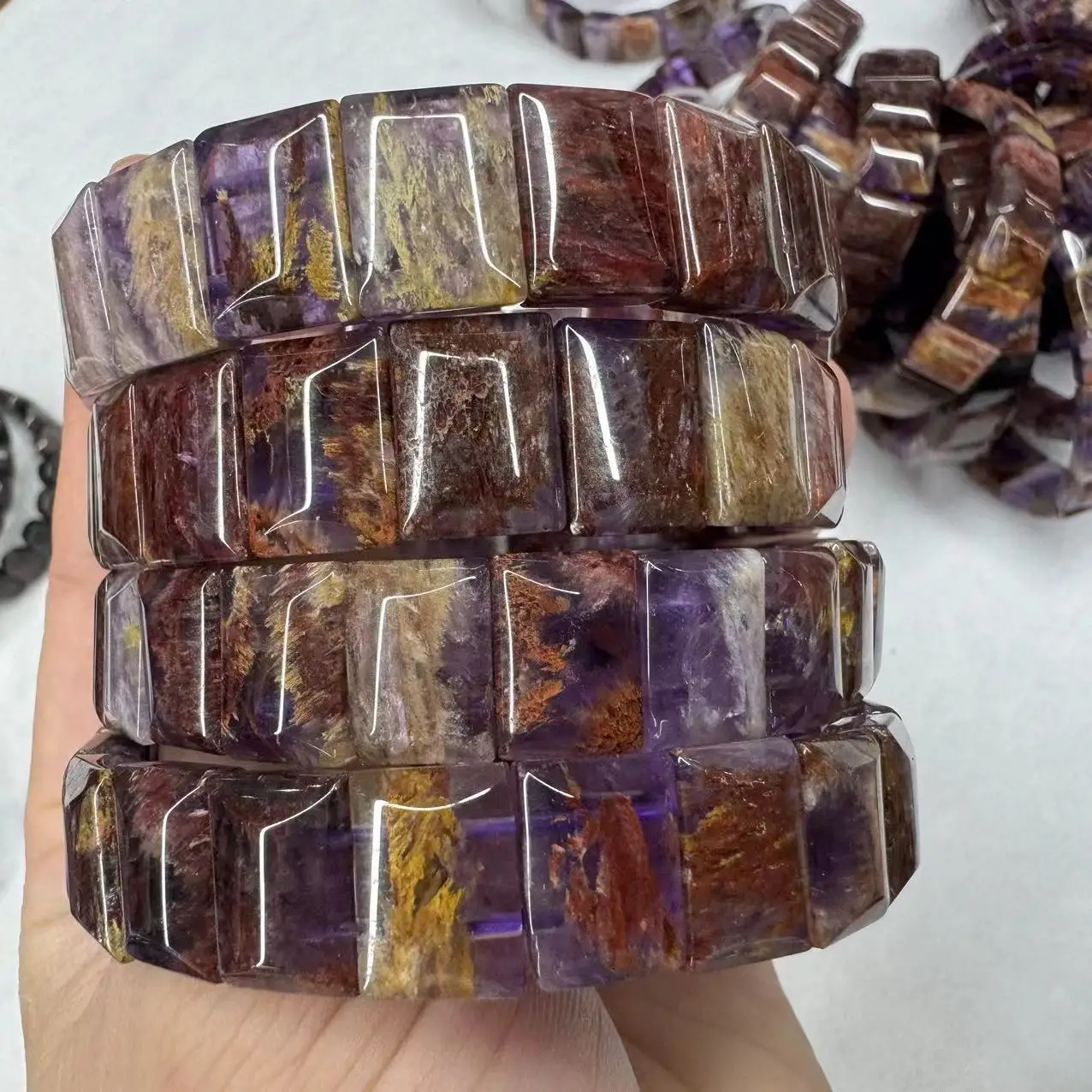 

Cacoxenite Auralite 23 Ghost Purple Lodolite Quartz Bracelet Natural Gemstone DIY Jewelry Bangle For Men Women Wholesale