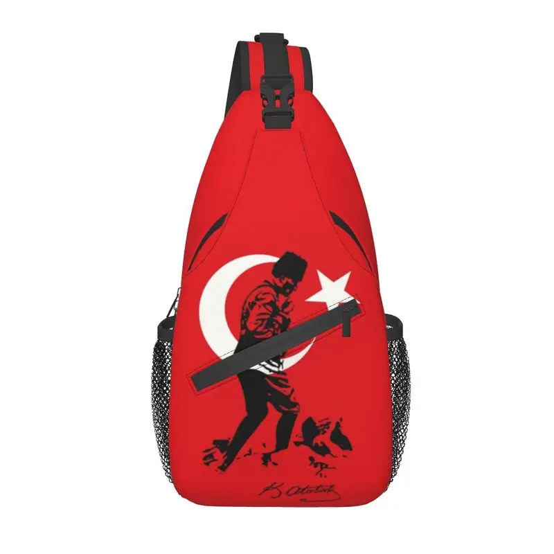 Fashion Turkey Mustafa Kemal Ataturk Crossbody Sling Backpack Men Turkish Flag Shoulder Chest Bags for Hiking