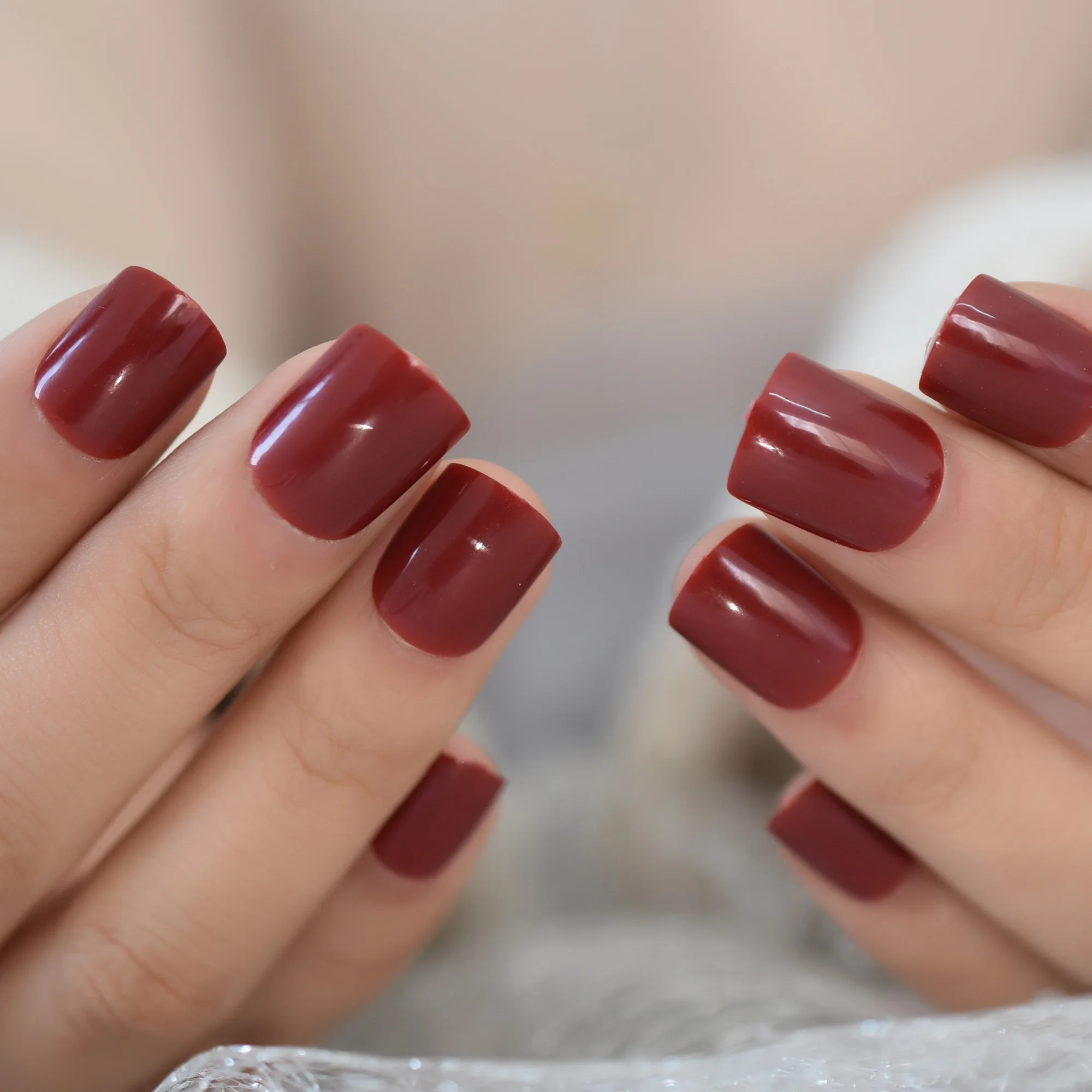 Ongles réutilisables à couverture complète pour femme, outil de manucure professionnel, rouge foncé, carré, court, salon, bricolage Él, N64.Tips