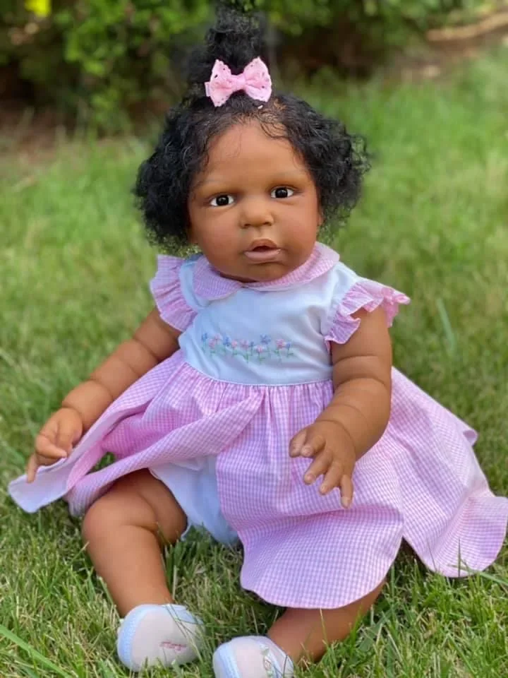 NPK 24inch magrot Dark Brown Skin Soft Cloth Body Reborn Toddler Girl Doll Rooted Hair High Quality Hand Painted Doll