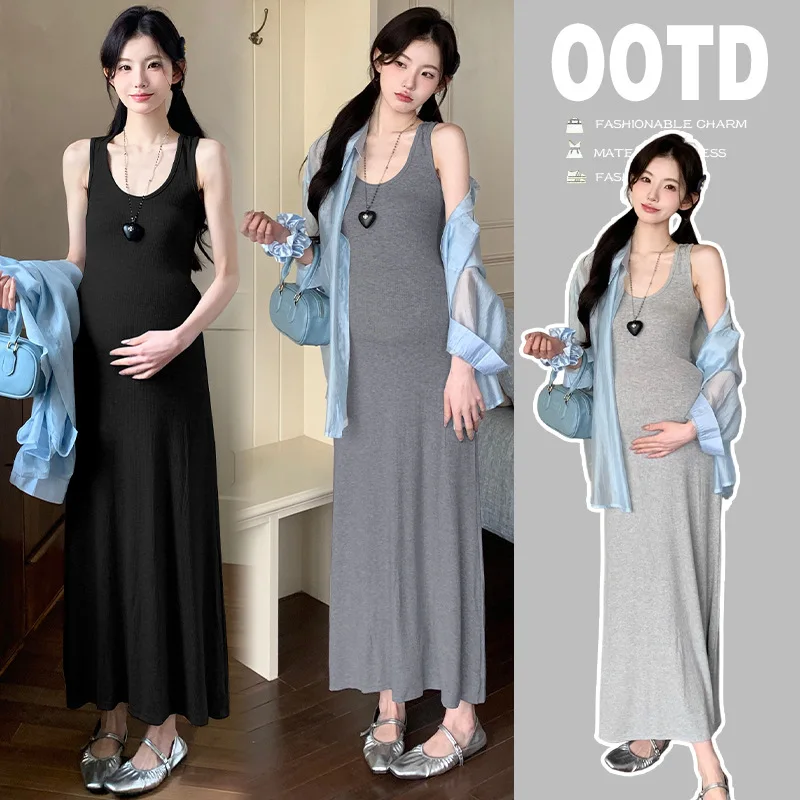 

Summer Maternity Set New Stylish Sleeveless Dress With Matching Shirt Sophisticated Two Piece Pregnancy Outfit Comfortable Wear