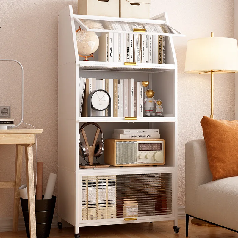 

Bookshelf, floor-to-ceiling living room, wrought iron dust-proof glass door shelf, wall office, modern simple light luxury
