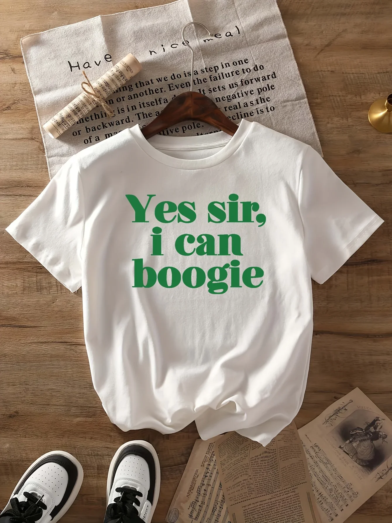 Yes Sir I Can Boogie Graphic Print T-Shirt Short-Sleeved Round Neck Casual Tops Women's Vintage Y2k T Shirt Clothes Female 90s