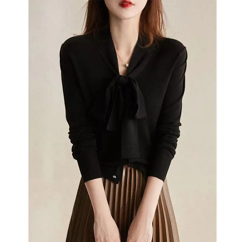 Autumn Winter New Red Women's Ribbon Slimming Solid Color Cotton Knit Cardigan Sweater Inner Outerwear