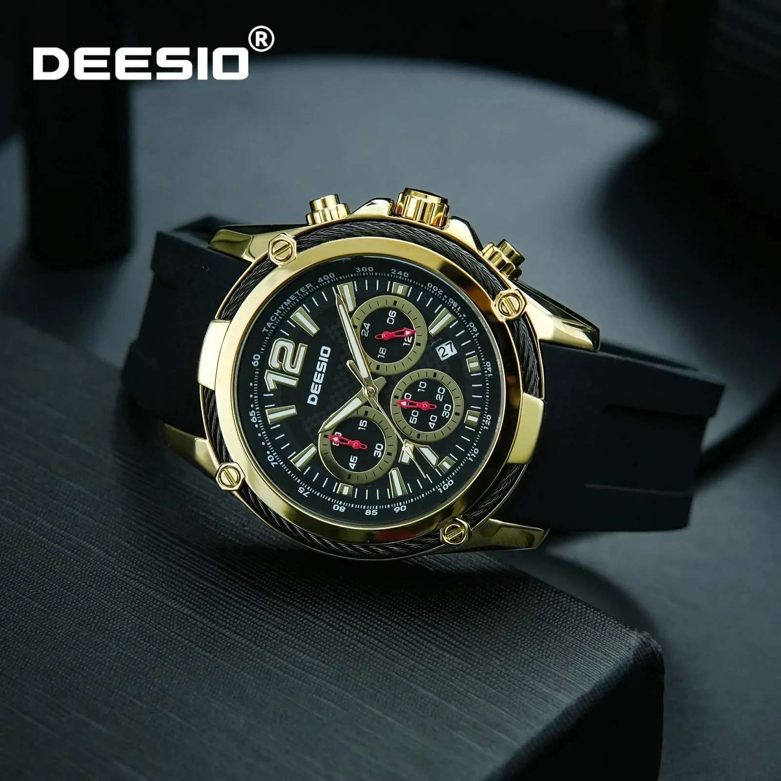 

Deesio Men's Luxury Quartz Watch - 41mm Black Gold Dial, Japan Movement, 50M Waterproof, 316L Stainless Steel Band Gift Box