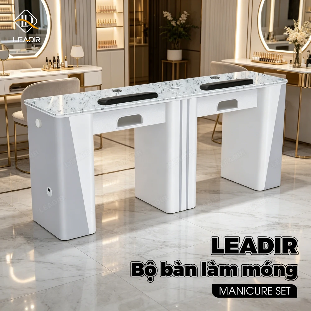 

Custom Free Logo Manicure Nail Salon Tables Modern Custom Nail Art Station Table Desk Mesa De Manicura with Dust Collector