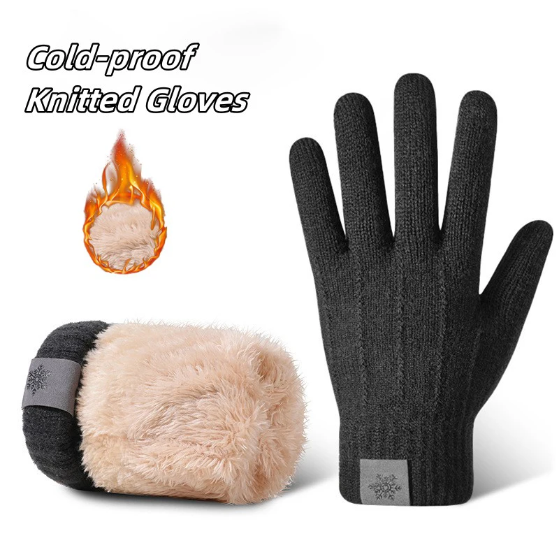 Schutz vor Kälte, gestrickte Handschuhe, doppellagige Touchscreen-Winterhandschuhe, warm, für den Außenbereich, winddicht, Skifahren, Schneefäustlinge, Fahren