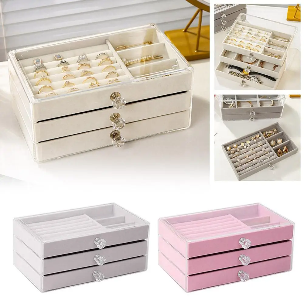 Velvet Multi-layer High-end Storage Jewelry Box Large Capacity Display Acrylic Jewelry Organizer For Earrings Studs Necklac V9v8