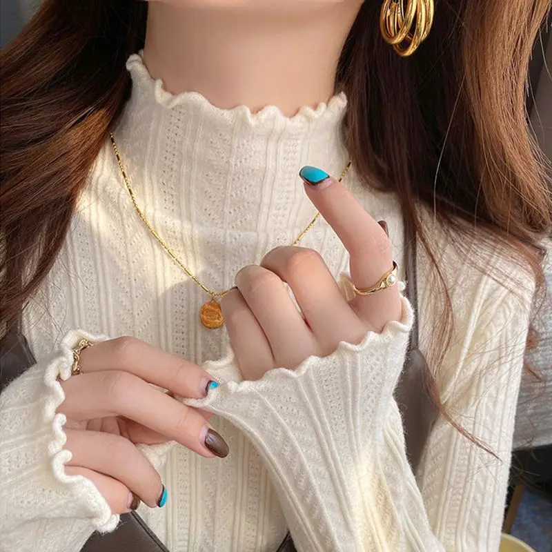 Women's Half High Collar Long Sleeve Base Shirt Autumn Winter Inner Wear Wooden  Knitwear New 2025 Fashion Commute Style