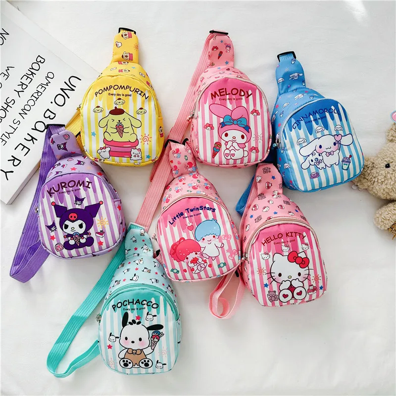 Kawaii Sanrio Children's Shoulder Bag Hello Kitty Cinnamoroll Chest Bags Messenger Travel Storage Backpack Fashion Gift for Kids