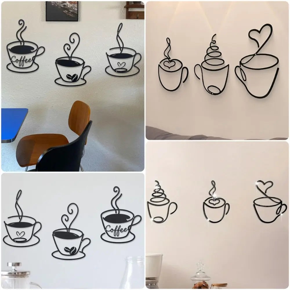 Black Coffee Cup Wall-mounted Decoration Wall Mounted Coffee Cup Wall Iron Art Photo Props Heart Wall Hanging Decoration