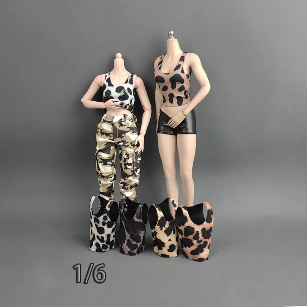 6 Colors 1/6 Miniature Vest Leopard Print High Elastic Female Soldier Vest Cloth Round Neck T-shirt 12