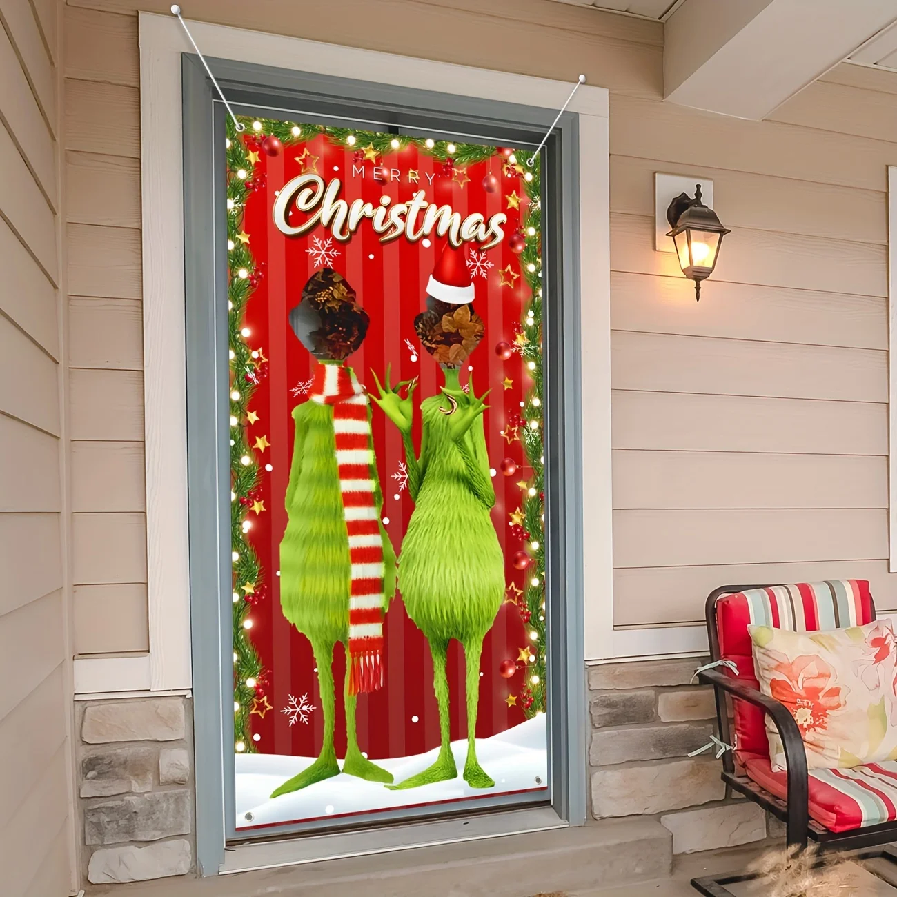 Christmas Door Banner Decorations Whoville Yard Door Decorations Supplies for Indoor Outside Front Door Living Room Kitchen Part