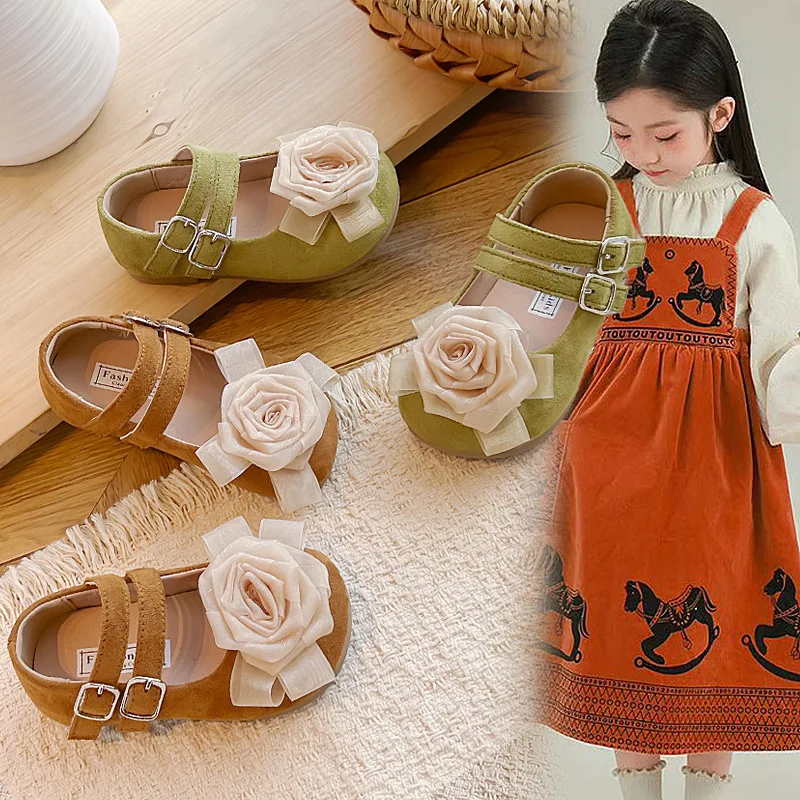 Girl's Princess Shoes Elegant Party Flower Children Mary Janes 22-33 Comfy Trendy Sweet Flexiable Spring Kids Ballet Flats