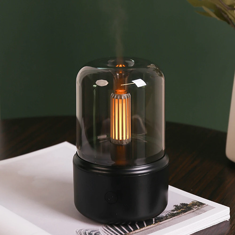 Humidificateur d\'air à ultrasons avec lampe LED, diffuseur d\'arômes de flamme, brumisateur frais pour la maison et le bureau, petit diffuseur