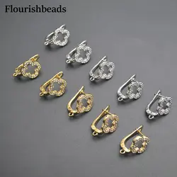 30pc High Quality Gold Silver Color CZ Beads Paved Clover Flower Shape Earring Hook Leverback Clasps For DIY Jewelry Making