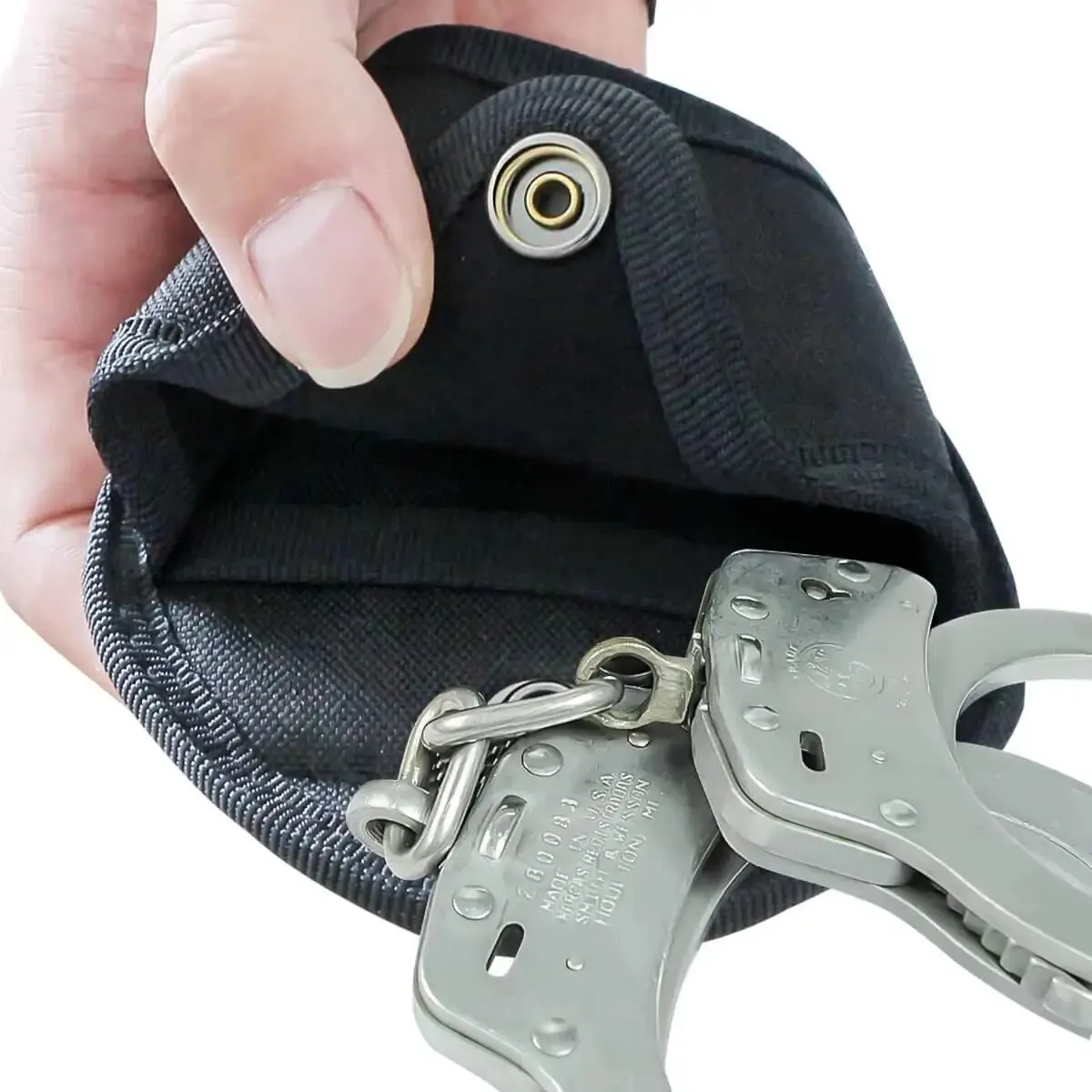 Custodia tattica per manette, tasche per la vita dell'ufficiale, borsa per accessori di sicurezza, adatta a cintura da 2 pollici, parte superiore aperta, trazione rapida