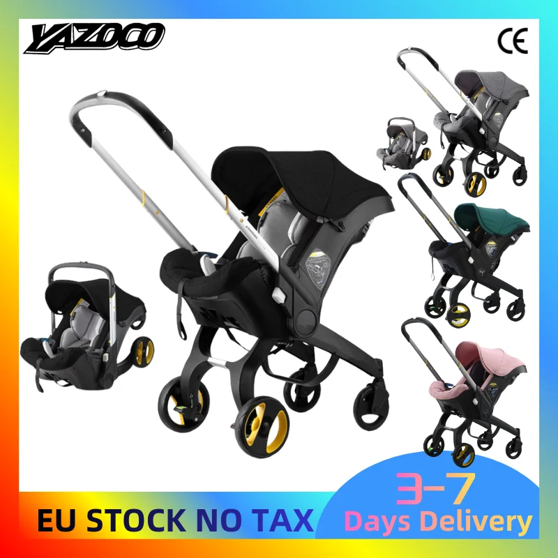 Poussette bébé 4 en 1 haut de gamme pliable avec siège auto et nacelle, landau de voyage portable pour nouveau-né, utilisation extérieure