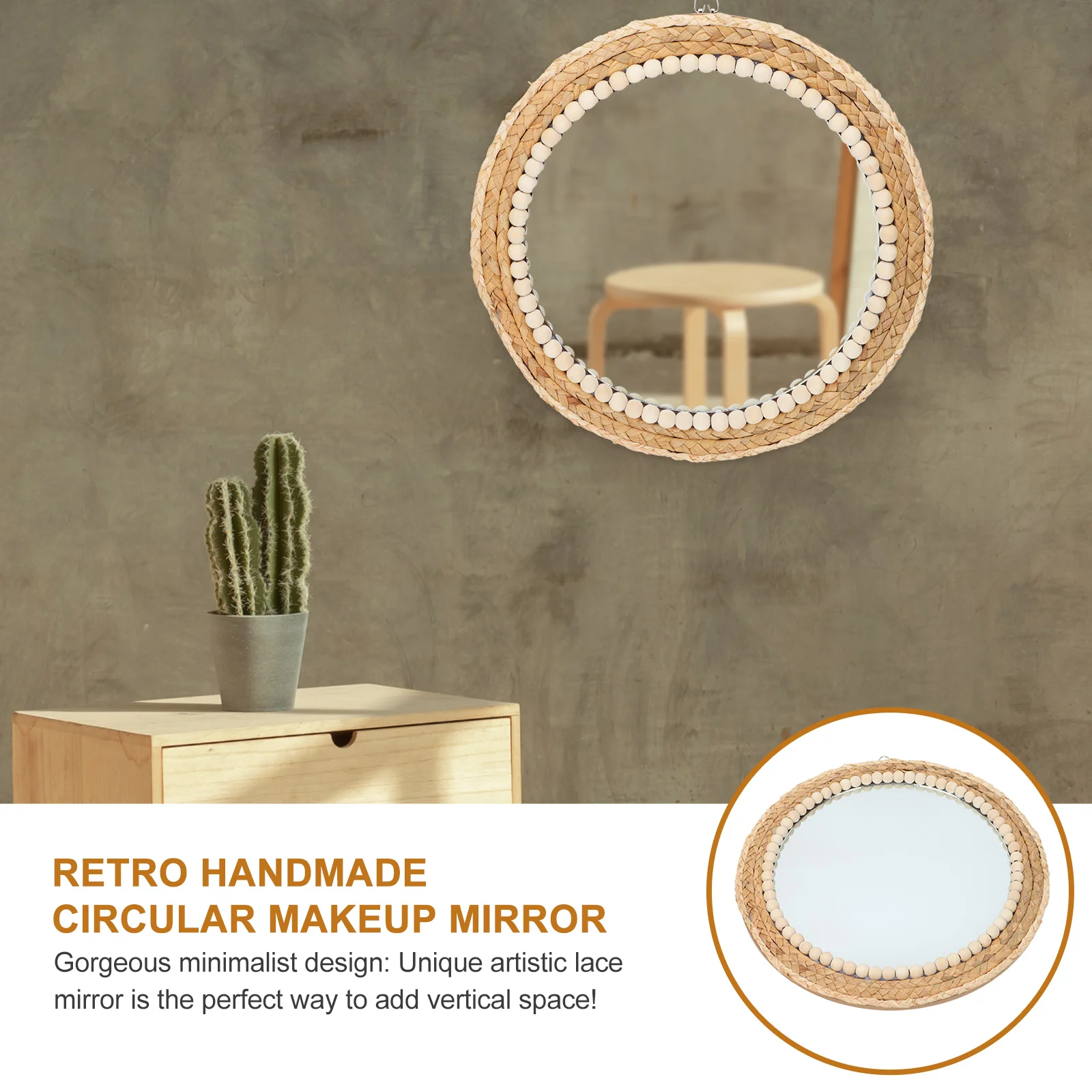 

Round Wall Mirror 24 Inch Grass Woven Hanging Decorative Makeup Mirror For Bedroom Living Room Office Hallway Home Decor