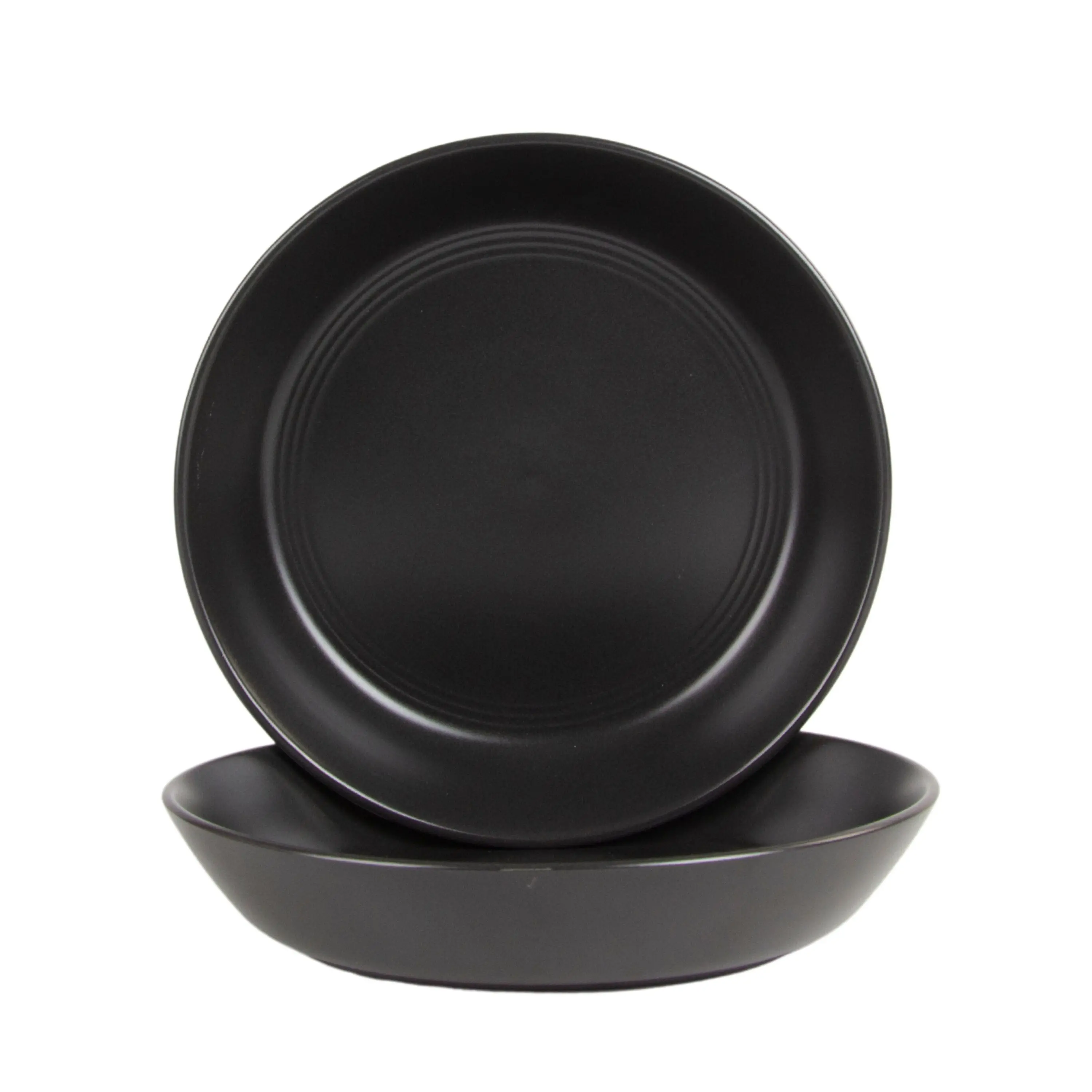 

Double Line 9.5 Inch 36 Ounce Round Matte Black Dinner Bowl Set of Two