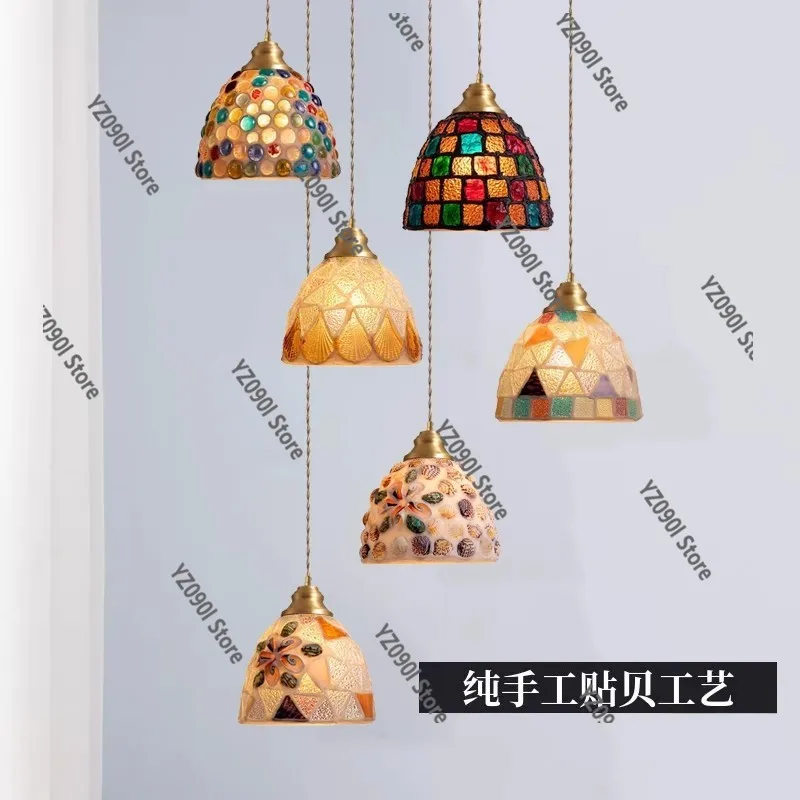 Tiffany Glass Small Chandelier Vintage Shell Design Indoor Decor Lighting for Home