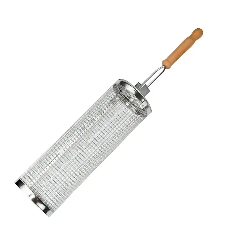 EDC Rolling Grilling Baskets Grilling Net Tube BBQ Rolling Cage Round Mesh Barbecue Cylinder Cage Cooking Accessories for Meat