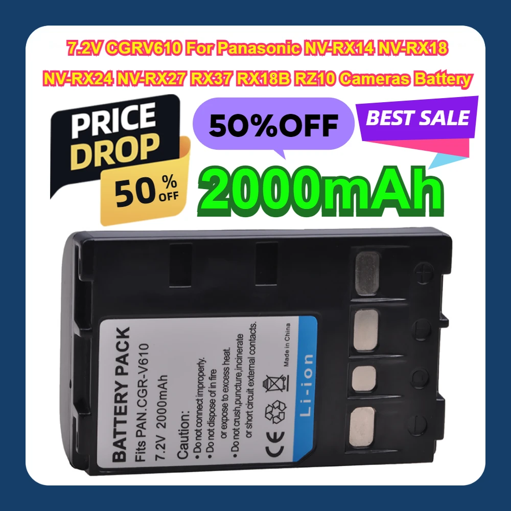 

7.2V CGRV610 For Panasonic NV-RX14 NV-RX18 NV-RX24 NV-RX27 RX37 RX18B RZ10 2000mAh Cameras Battery