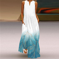 Summer Long Dress Women Sleeveless Loose V-neck Elegant Dresses Party 2024 New Ink Painting 3D Print Vintage Chinese Style Dress