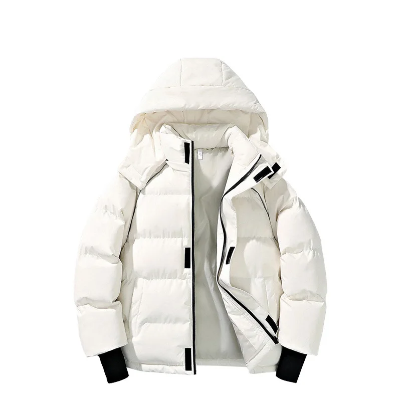 

Winter Men Down Coat Thicken Simple Solid Color Male Jacket Stand Collar Long Sleeve Zipper Versatile Man Hooded Outerwear