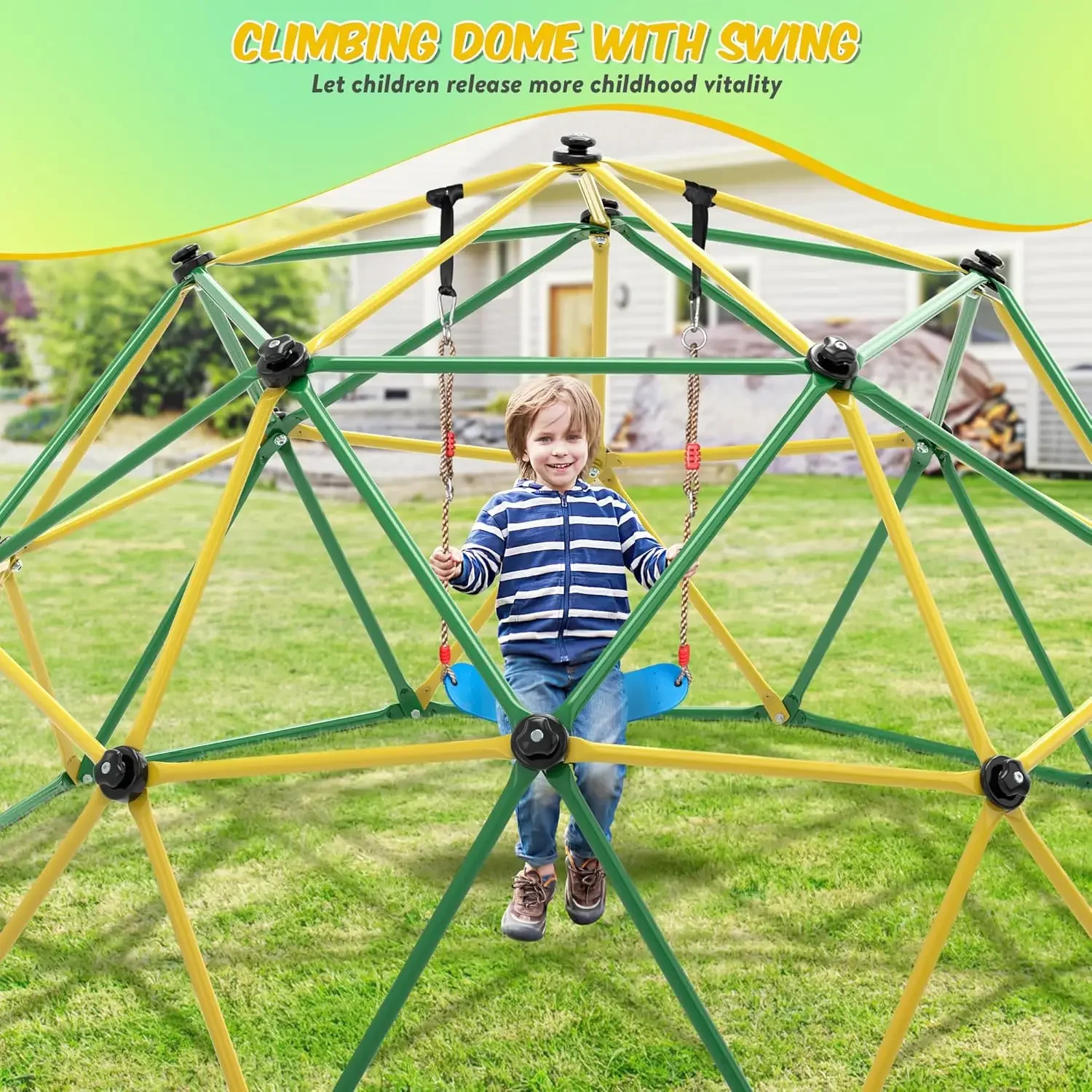 Dome, 10FT Dome Climber with Hammock & Swing for Kids 3-10, Kids Outdoor Jungle Gym Supports 1000lbs, Easy Assembly Playground J