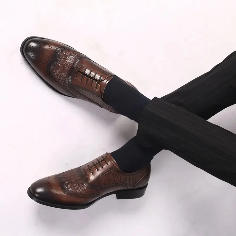 

2026 new 's for Men casual shoes Brock Oxford retro crocodile leather mens formal spring and autumn