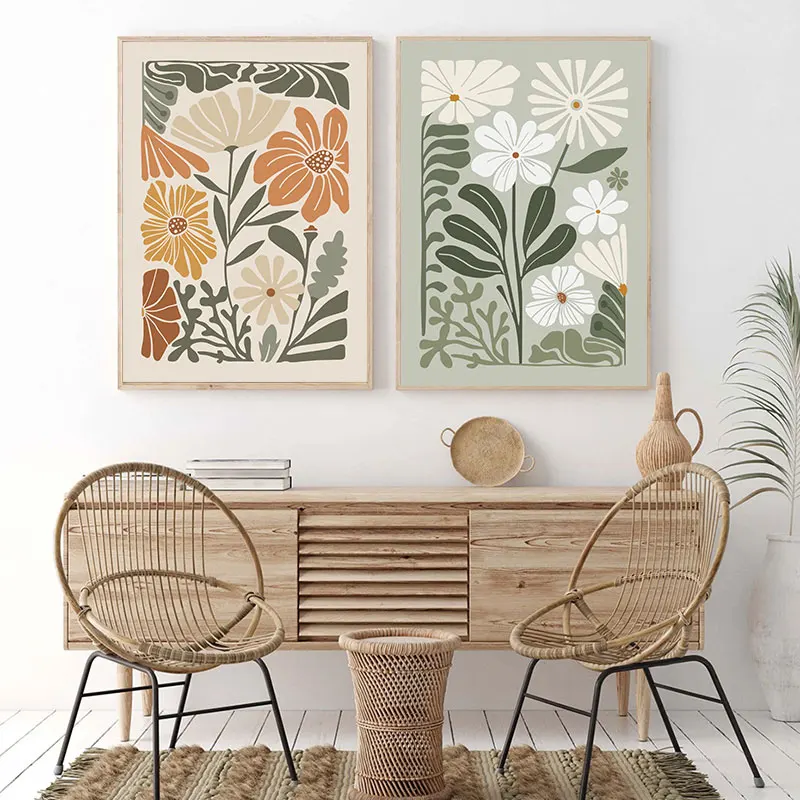 Fashion Colorful Floral Design Canvas Painting Prints Abstract Flowers Wall Decorative Poster Simple Home Decor Art Picture