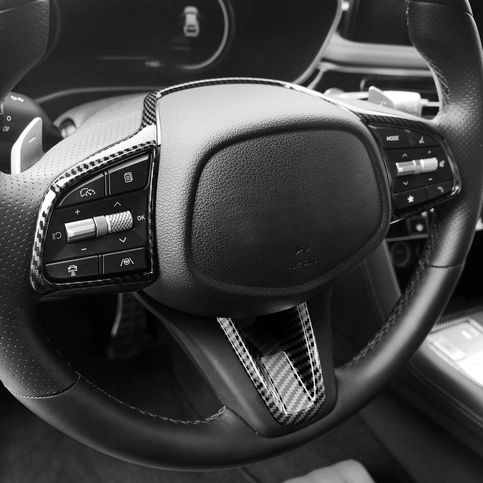 

For Genesis G80 DH 2017-2020 Interior Steering Wheel Button Cover Under Side Decoration Frame Case 2PCS