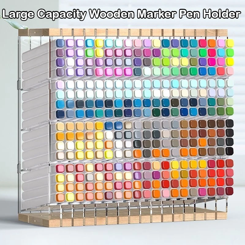 

Large Capacity Slanted Insertion Marker Case Transparent Marker Wooden Pen Holder Multi-layer Acrylic Desk Organizer Stationery