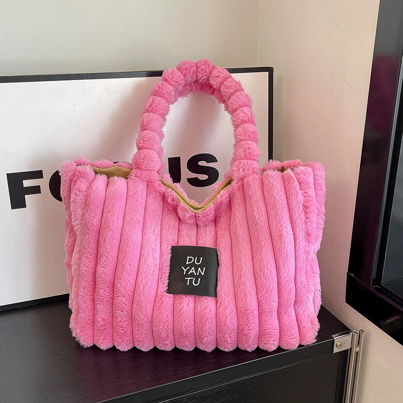 2025-new-winter-women's-plush-shoulder-bags-y2k-luxury-faux-fur-handbag-fashion-female-furry-shopper-tote-large-capacity-bag