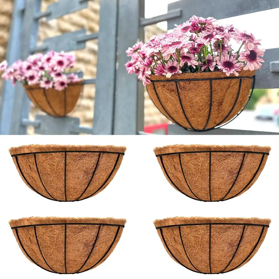 

Настенные кашпо для улицы, 4 шт., 14 дюймов, большие подвесные корзины для цветов с кокосовым вкладышем, вертикальные настенные кашпо из проволоки