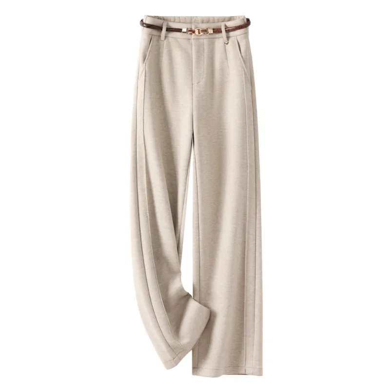 

Oatmeal Color Woolen Pants for Women, and Winter Elegant Commuter Straight-Leg Pants, Slim Fit Glutinous Rice Pa