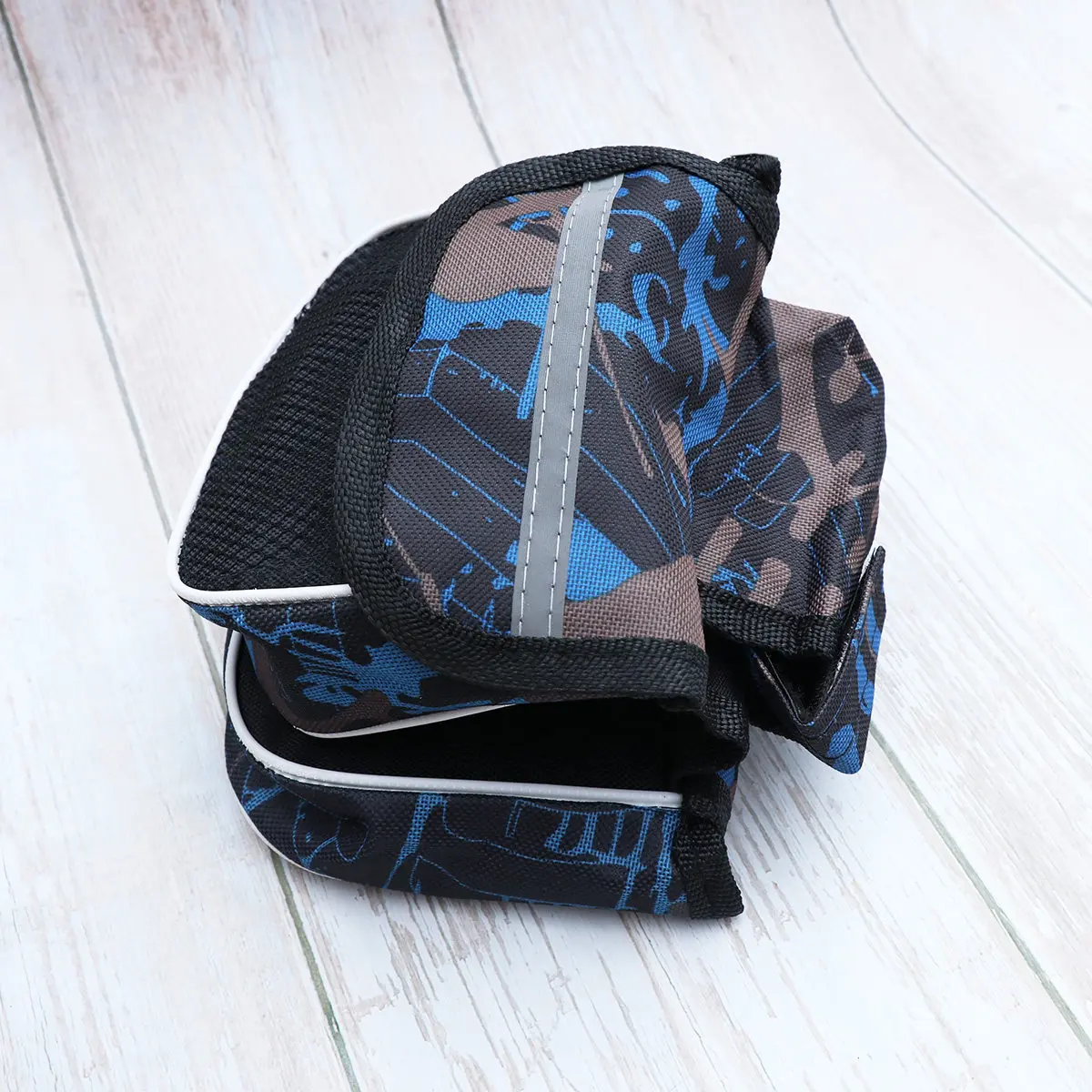 

1Pcs Road Bike Bag Nylon Double Side Handlebar Bag Three Pockets Reflective Stripes Front Frame Cycling Storage Pannier