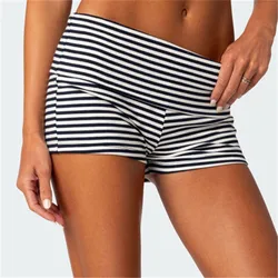 Gaono Kawaii Striped Print Shorts Casual Elastic Low Waist Boyshort Underwear Fairycore Cottage Y2K Retro Comfy Lounge Bottom