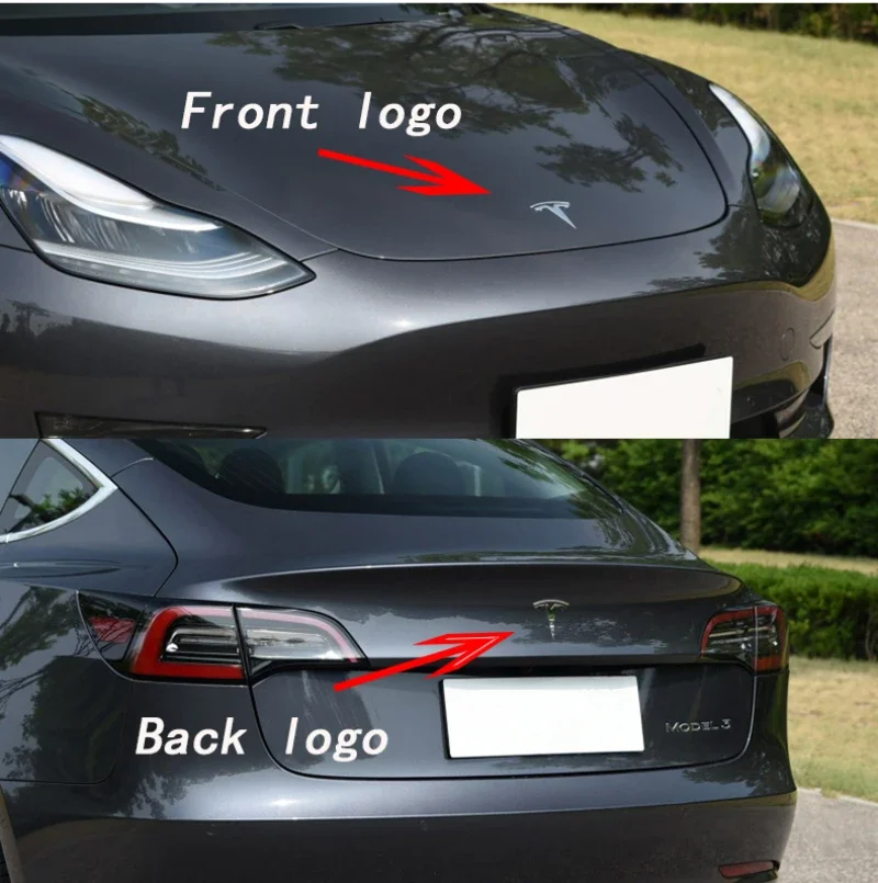 1 pcs suitable for Tesla logo Model 3 Mode Y car front hood logo sticker design, rear trunk badge accessory