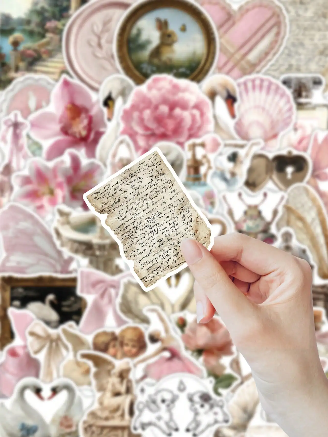 50pcs Vintage Ballet Style Stickers, Including Swan/Flower/Angel/Vintage Border Patterns, Waterproof PVC Material Decorative Stickers Suitable For Phone Case, Water Bottle, Laptop, Notebook, Luggage, Skateboard, Guitar, Kindle ss260428152148686253518