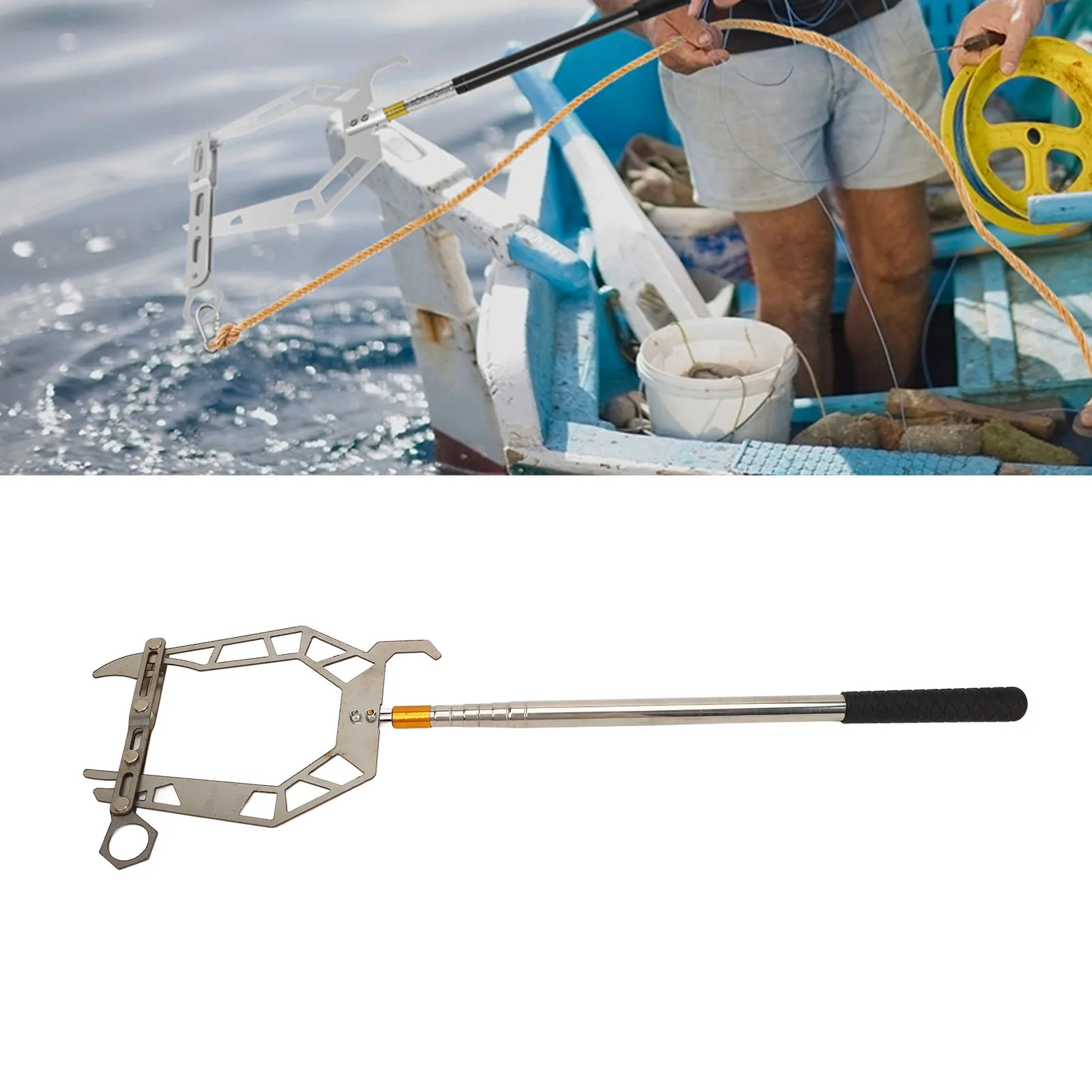 U Type Mooring Rope Threader Stainless Steel Dock Hook Cable Wire Guider Ship Parking Tool With Telescopic Rod